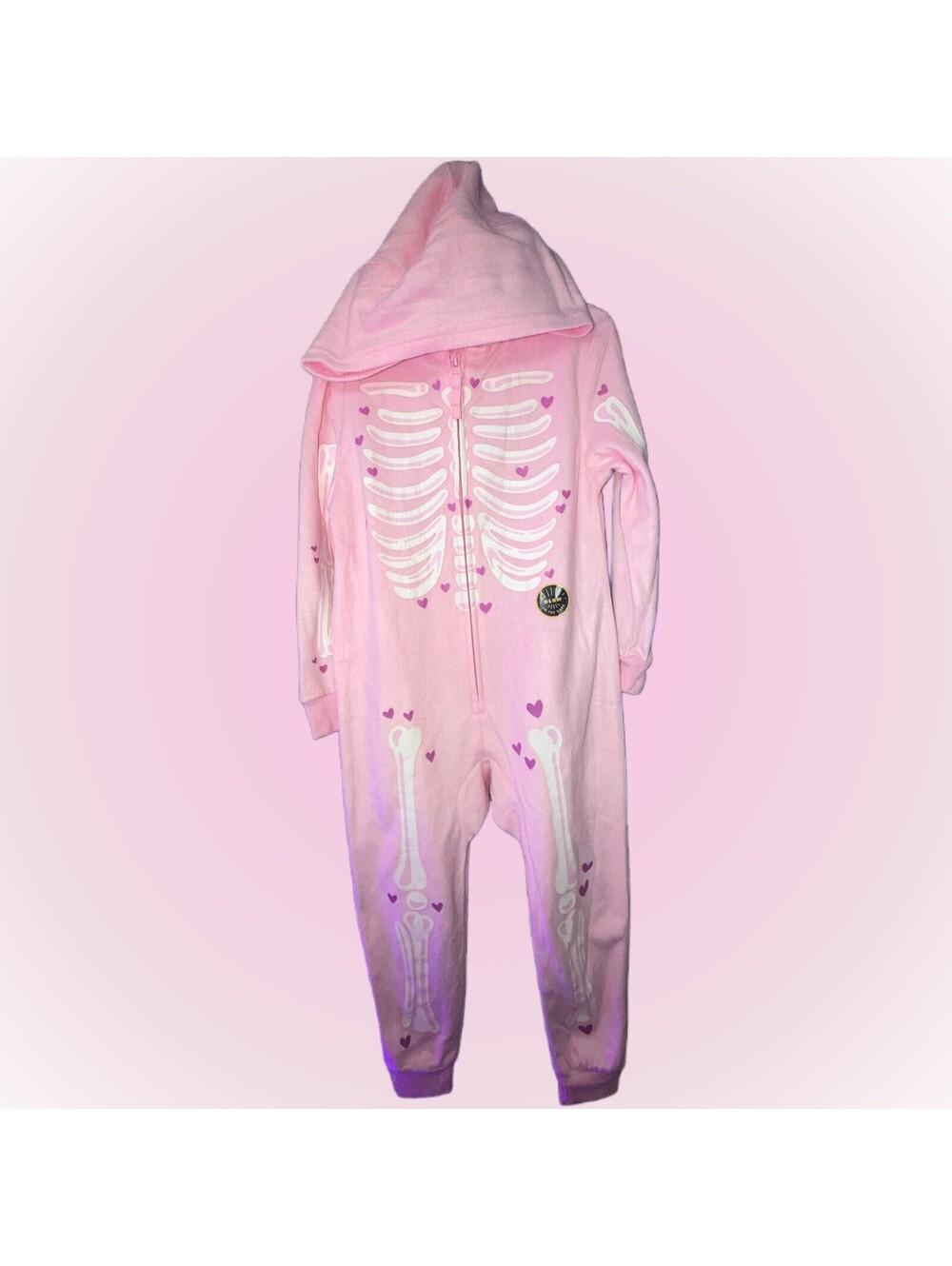 Girls New Size XS 4/5 Halloween One Piece Skeleton Sleepwear | Pajamas | Glows